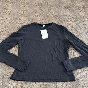 MAKEMECHIC Black Ribbed Long Sleeve Tee Classic Fit Size L NWOT